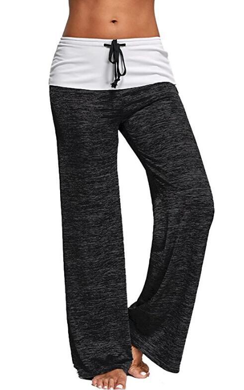 SZ60026-4 Women Foldover Heather Wide Leg Pants Loose Yoga Legging